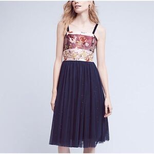 NWT Moulinette Soeurs Anthropologie floral and navy tulle midi dress, size 0